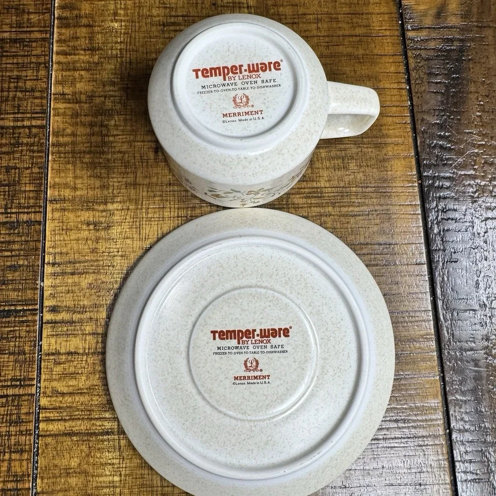 VTG Lenox Temper-Ware Merriment 7 Cups & Saucer Plates Floral Tea Coffee‎ USA